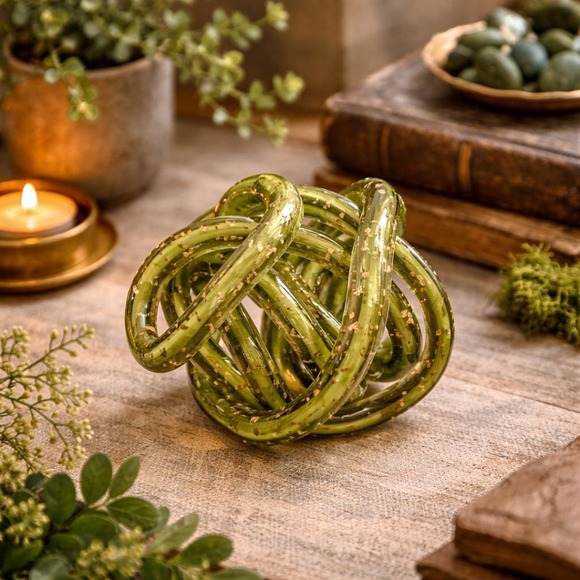 Other - Green Glass Knot Decor – Modern Art Glass Orb Sculpture – Table Styling Accent